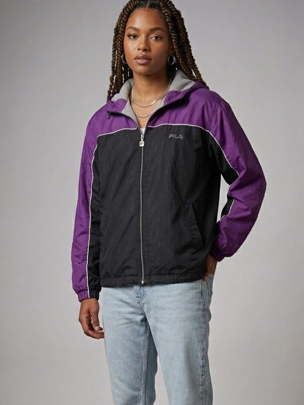 Vintage FILA Purple and Black Hooded Jacket